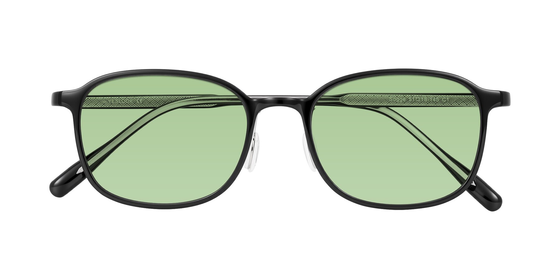 Folded Front of Sogge in Black with Medium Green Tinted Lenses