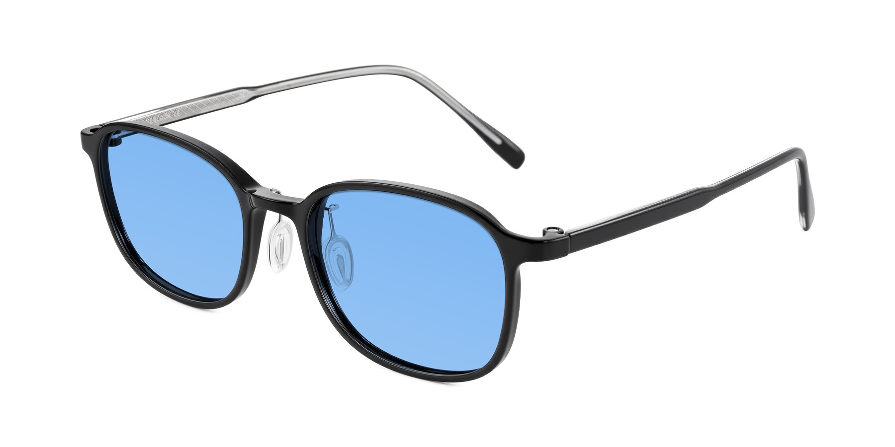 Angle of Sogge in Black with Medium Blue Tinted Lenses