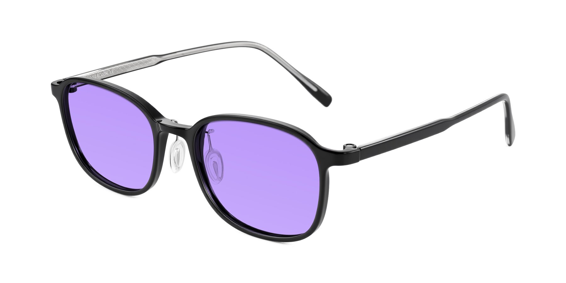 Angle of Sogge in Black with Medium Purple Tinted Lenses