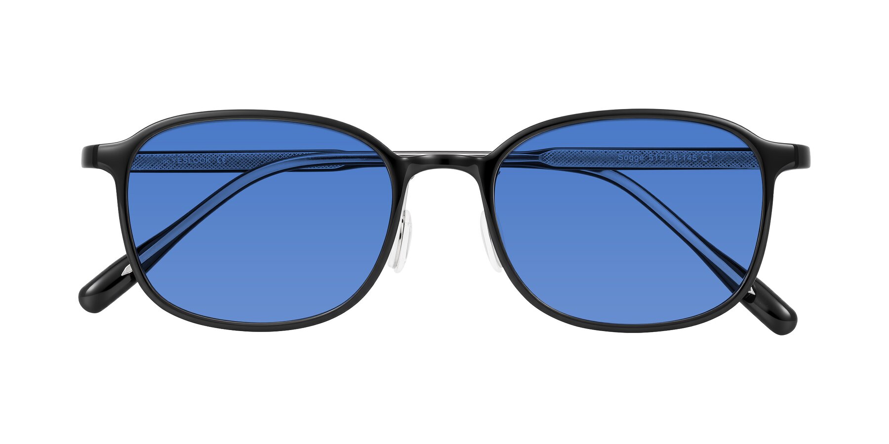 Folded Front of Sogge in Black with Blue Tinted Lenses