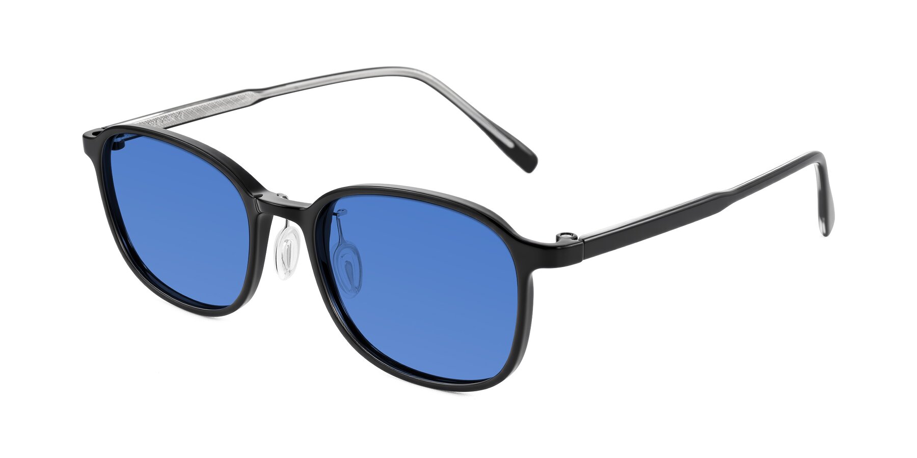 Angle of Sogge in Black with Blue Tinted Lenses