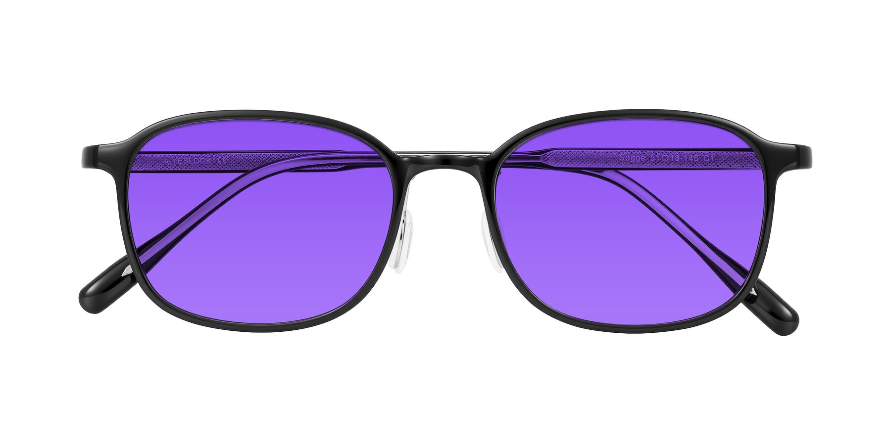 Folded Front of Sogge in Black with Purple Tinted Lenses