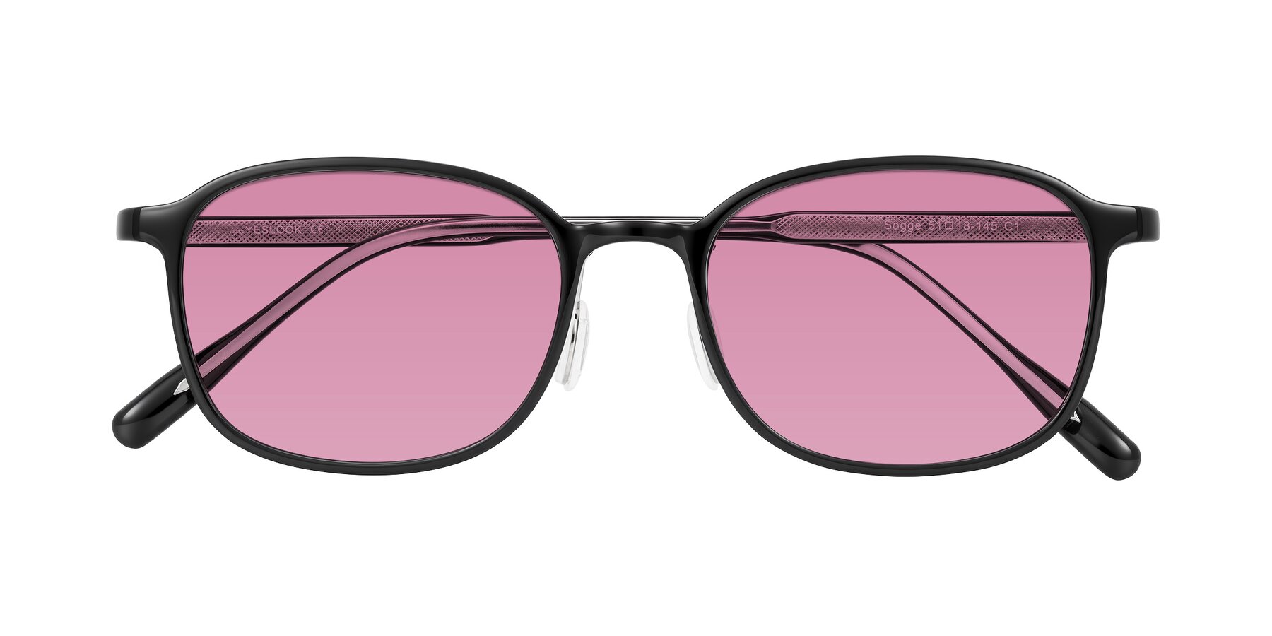 Folded Front of Sogge in Black with Medium Wine Tinted Lenses