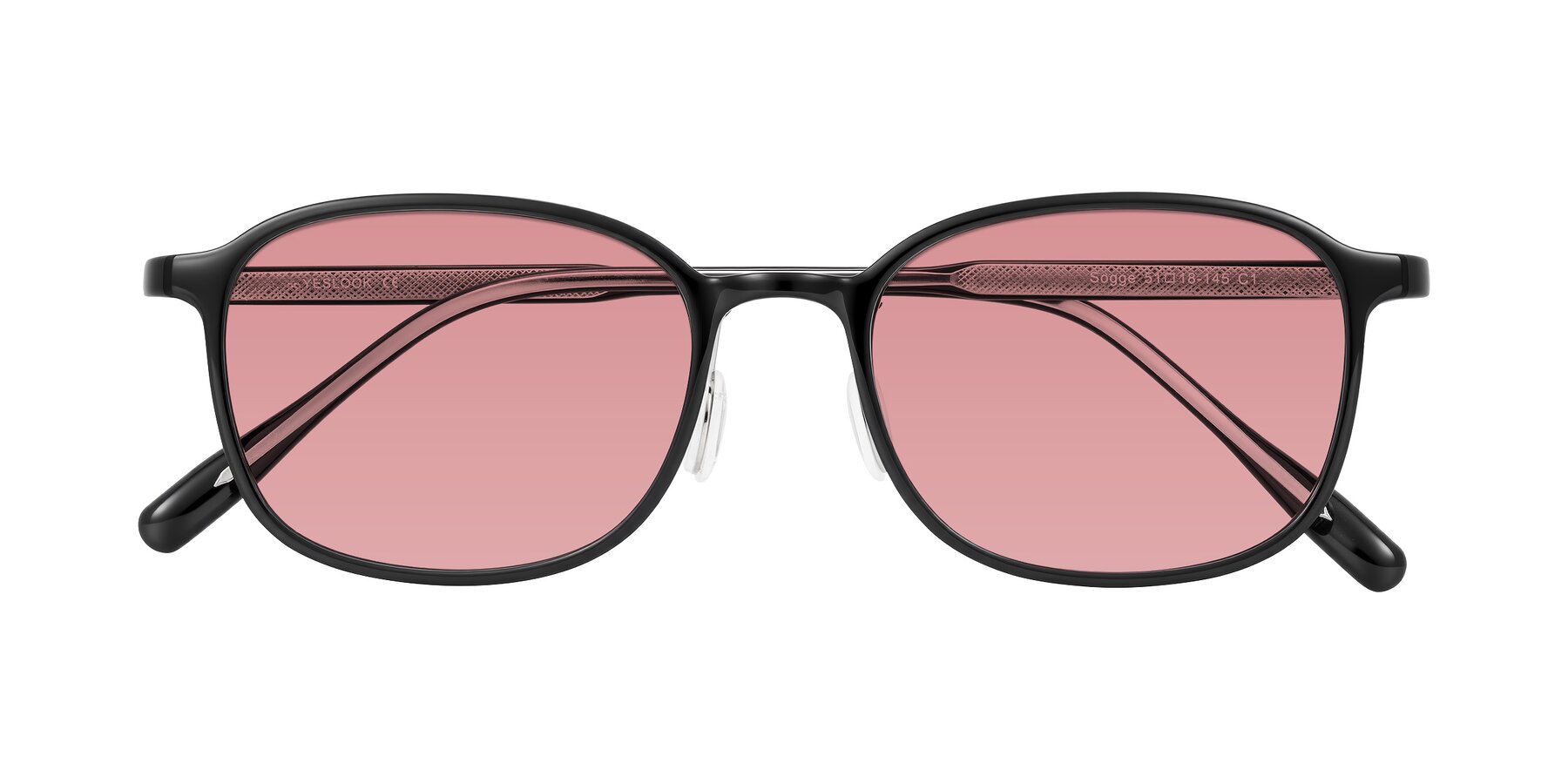 Folded Front of Sogge in Black with Medium Garnet Tinted Lenses