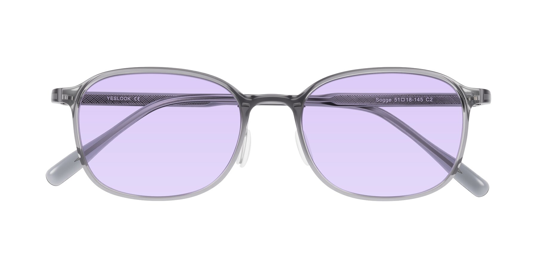Folded Front of Sogge in Transparent Grayish Blue with Light Purple Tinted Lenses