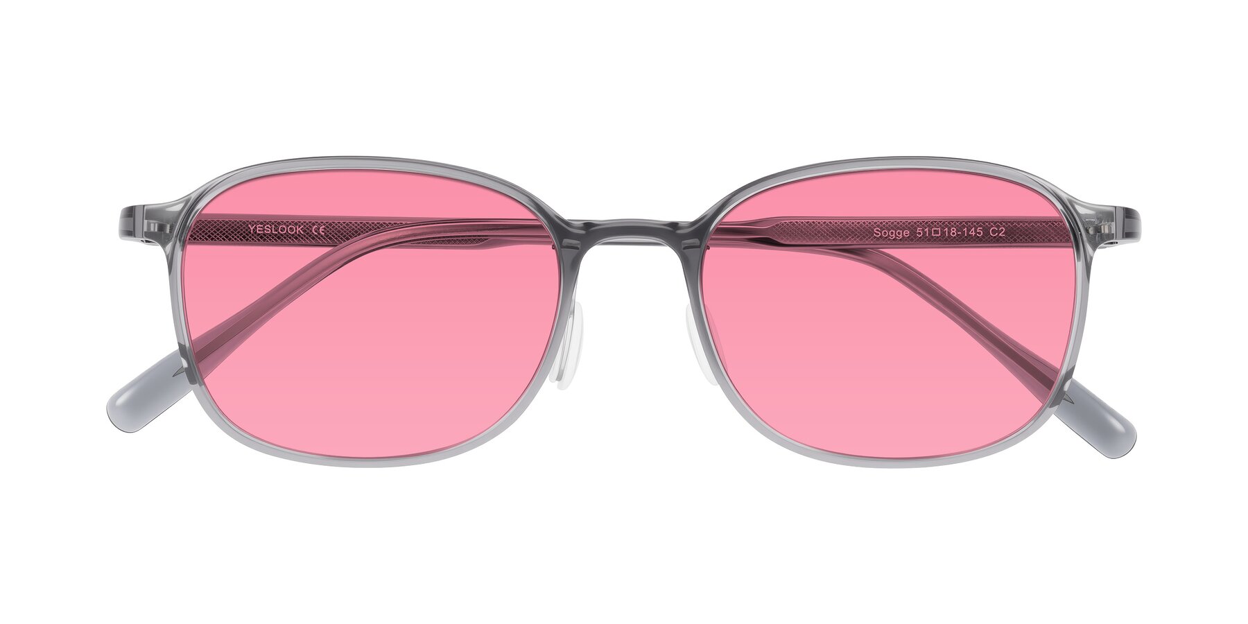Folded Front of Sogge in Transparent Grayish Blue with Pink Tinted Lenses