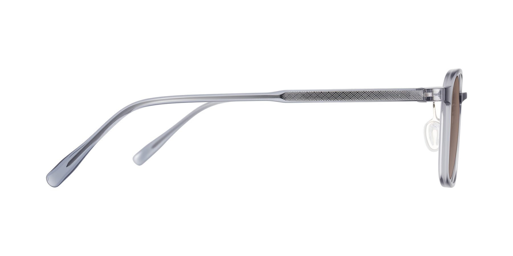 Side of Sogge in Transparent Grayish Blue with Medium Brown Tinted Lenses