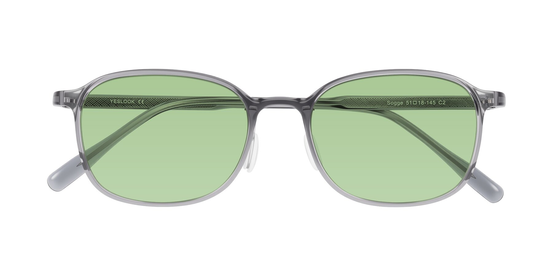 Folded Front of Sogge in Transparent Grayish Blue with Medium Green Tinted Lenses