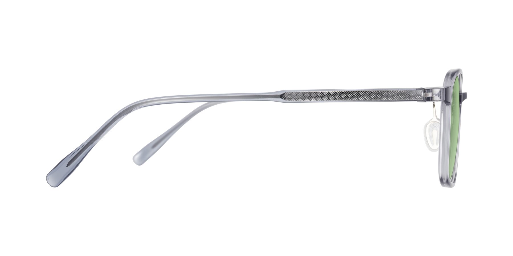 Side of Sogge in Transparent Grayish Blue with Medium Green Tinted Lenses