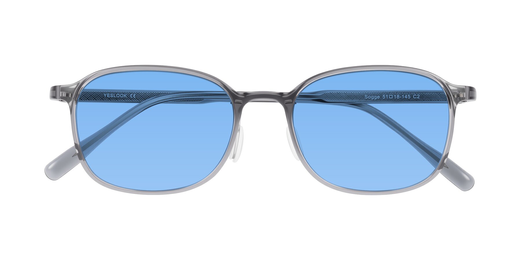 Folded Front of Sogge in Transparent Grayish Blue with Medium Blue Tinted Lenses
