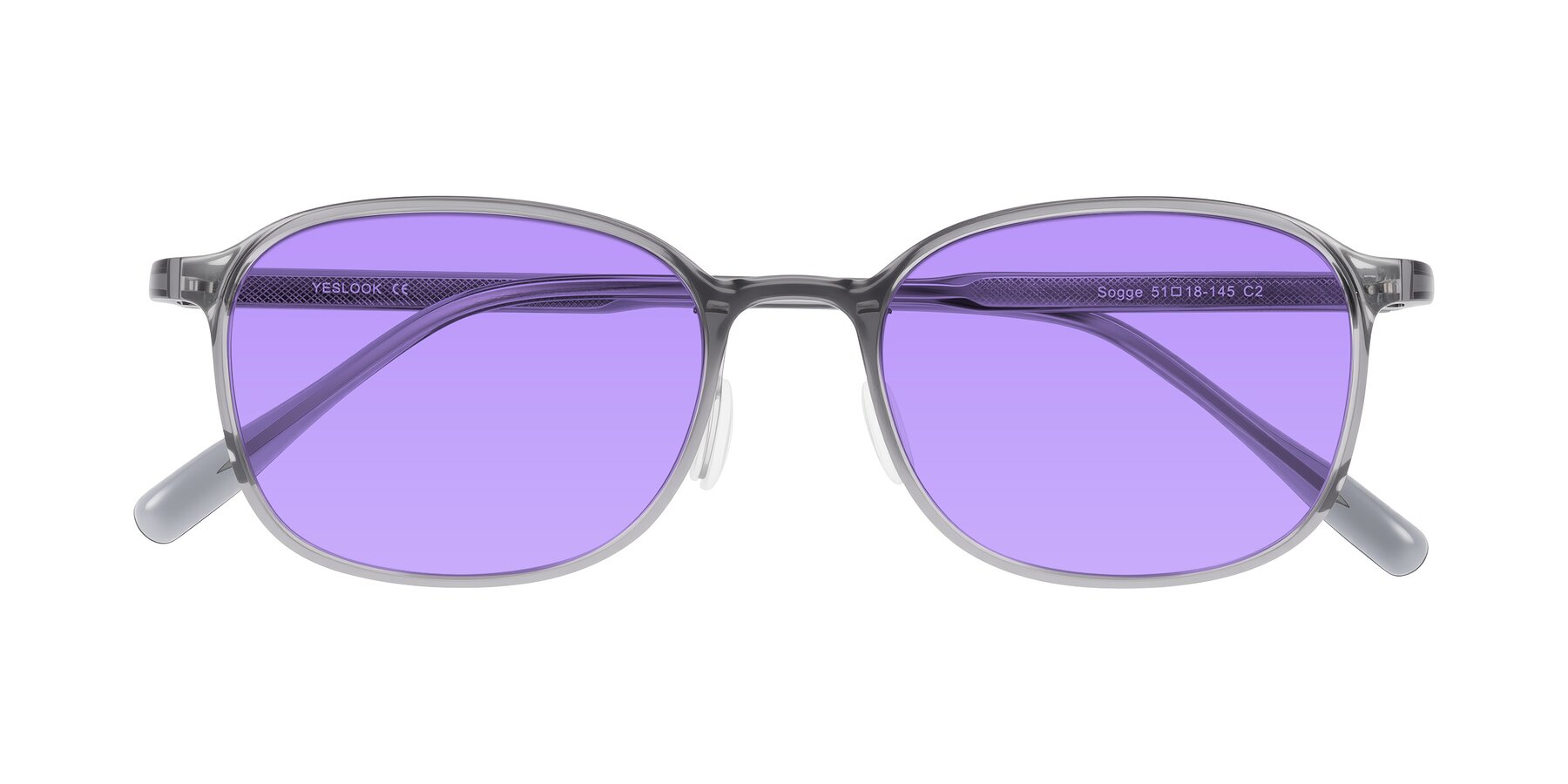 Folded Front of Sogge in Transparent Grayish Blue with Medium Purple Tinted Lenses