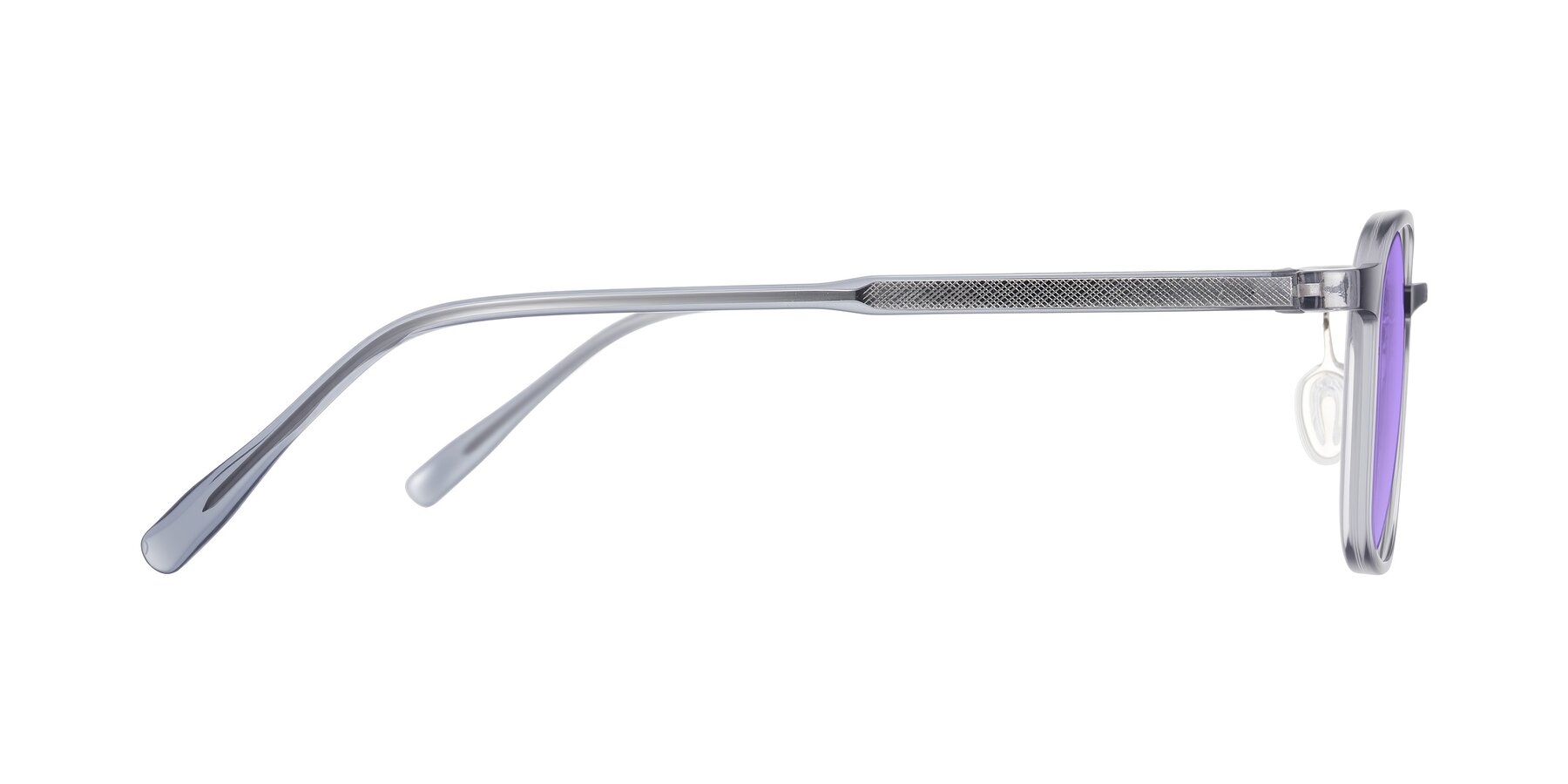 Side of Sogge in Transparent Grayish Blue with Medium Purple Tinted Lenses