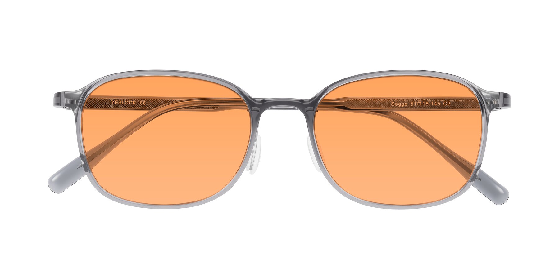 Folded Front of Sogge in Transparent Grayish Blue with Medium Orange Tinted Lenses