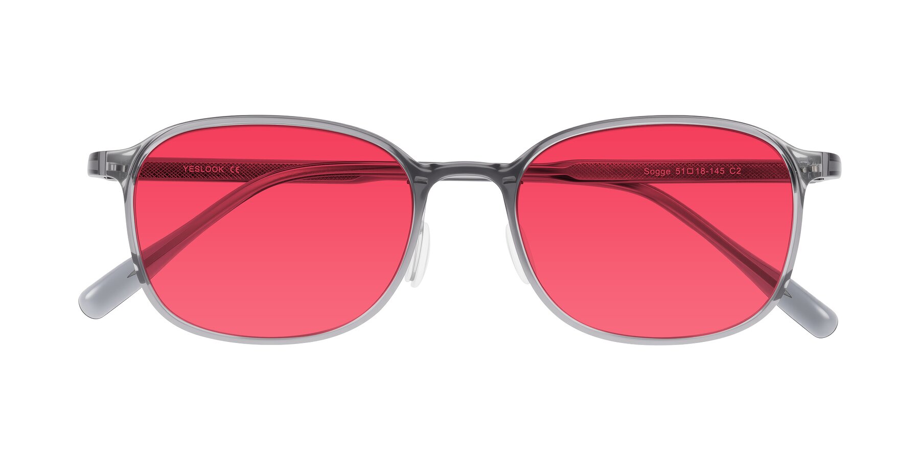 Folded Front of Sogge in Transparent Grayish Blue with Red Tinted Lenses