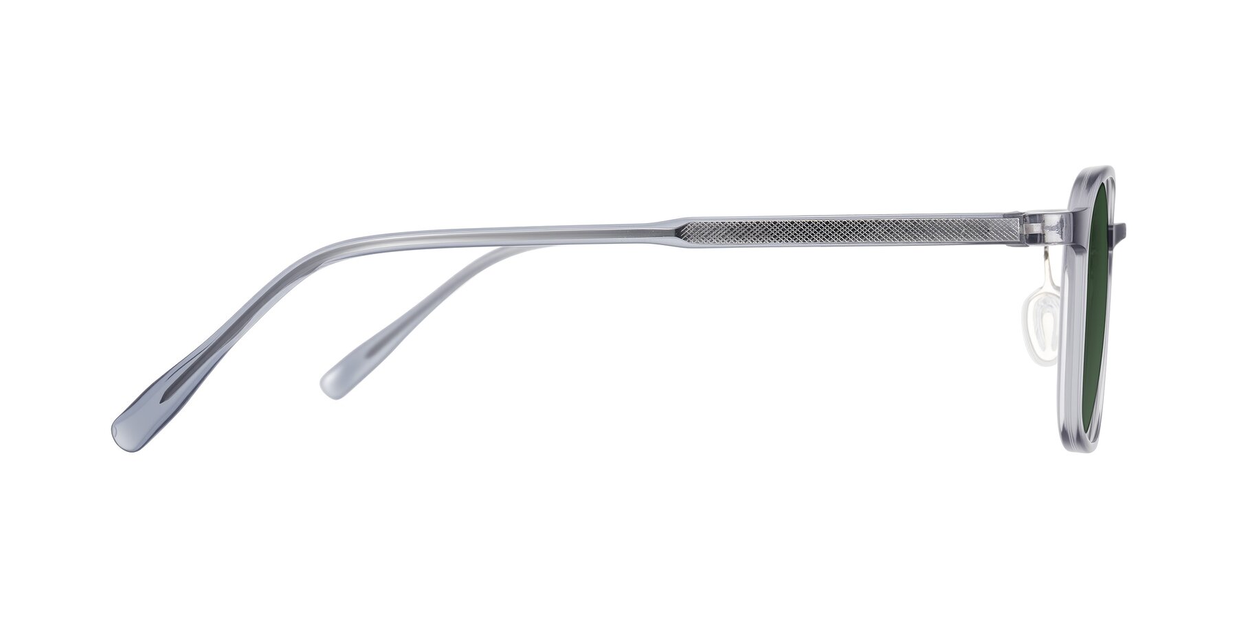 Side of Sogge in Transparent Grayish Blue with Green Tinted Lenses