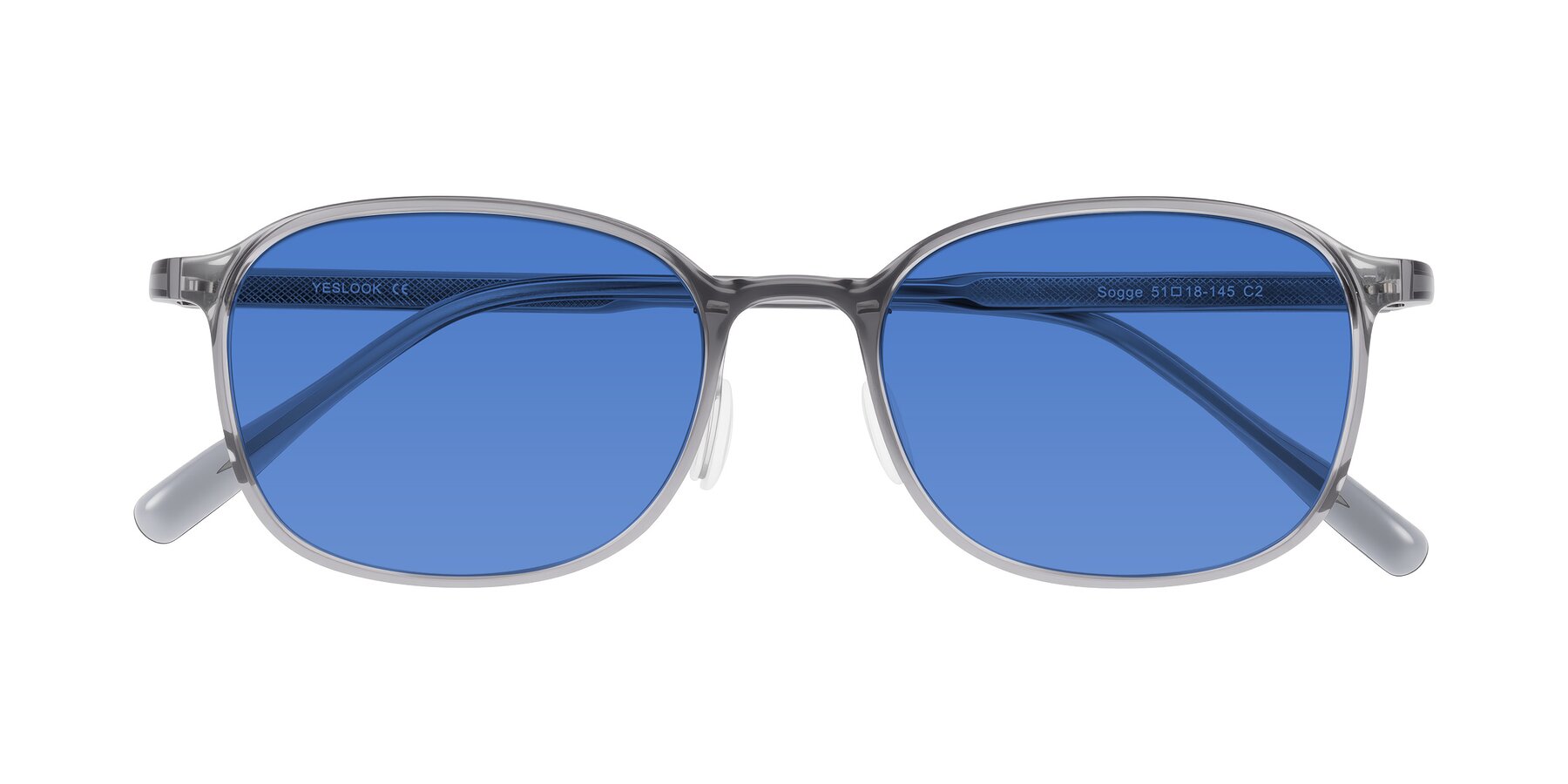 Folded Front of Sogge in Transparent Grayish Blue with Blue Tinted Lenses