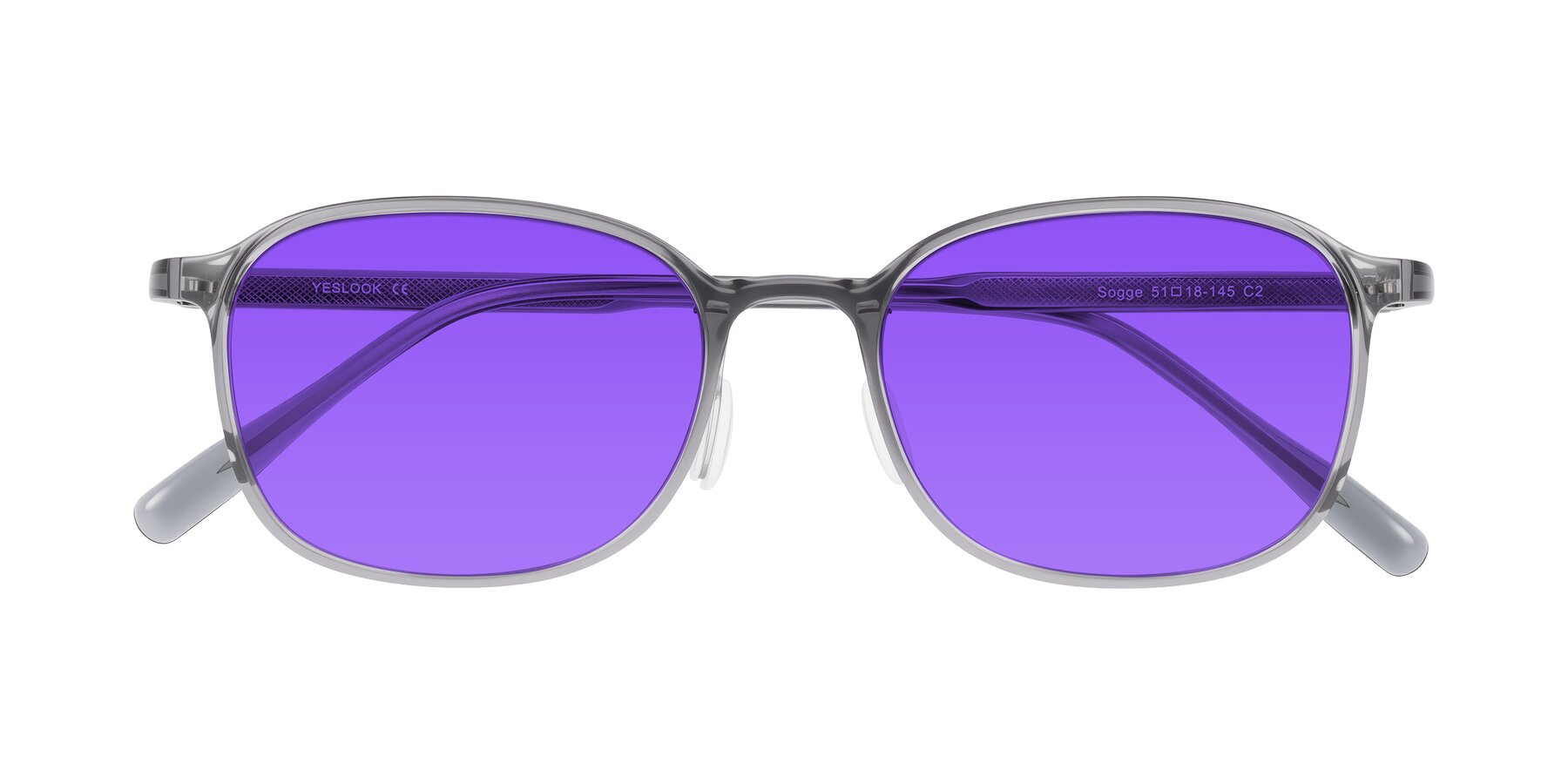 Folded Front of Sogge in Transparent Grayish Blue with Purple Tinted Lenses