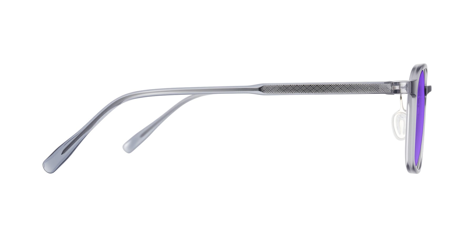 Side of Sogge in Transparent Grayish Blue with Purple Tinted Lenses