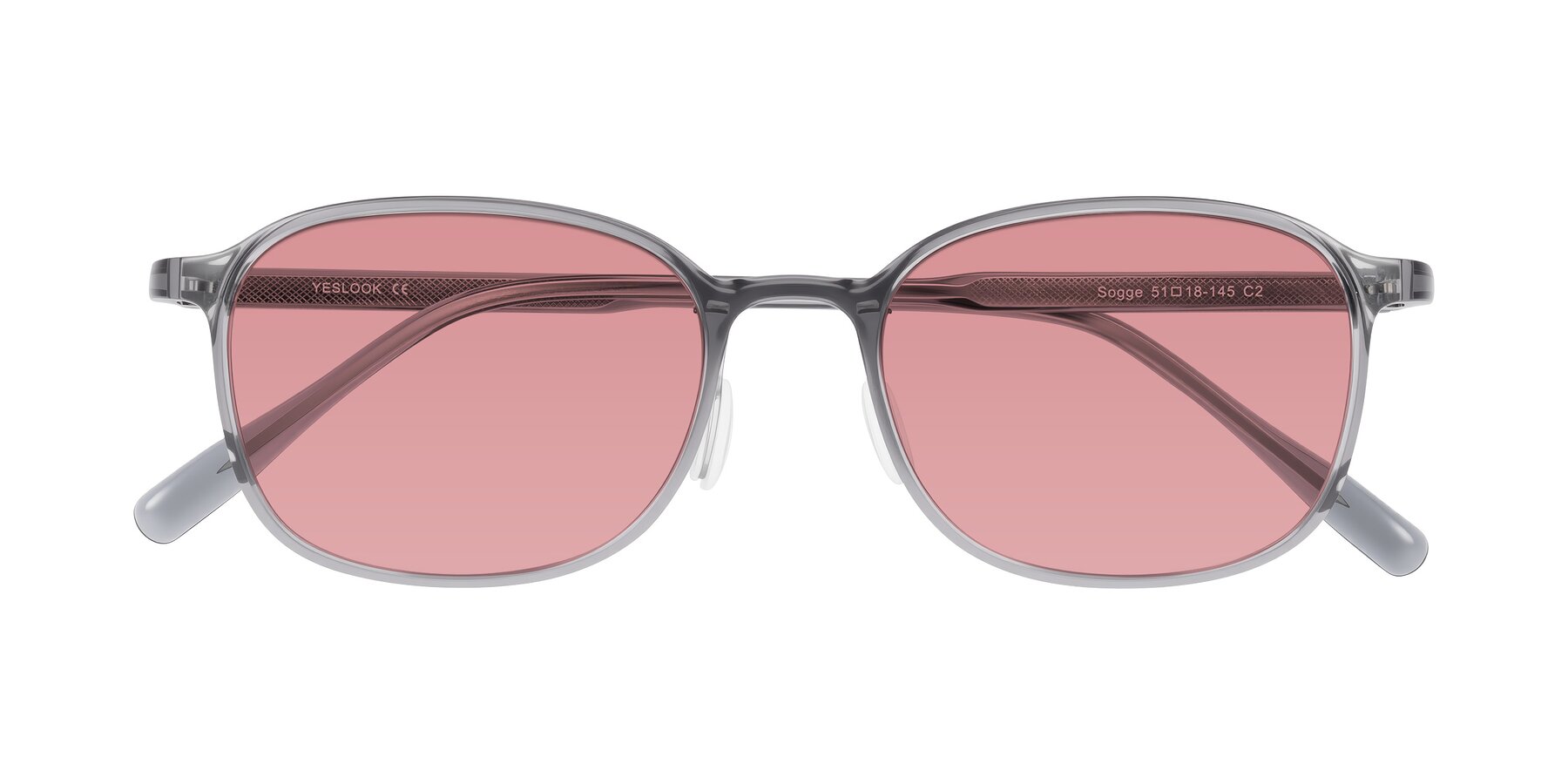 Folded Front of Sogge in Transparent Grayish Blue with Medium Garnet Tinted Lenses