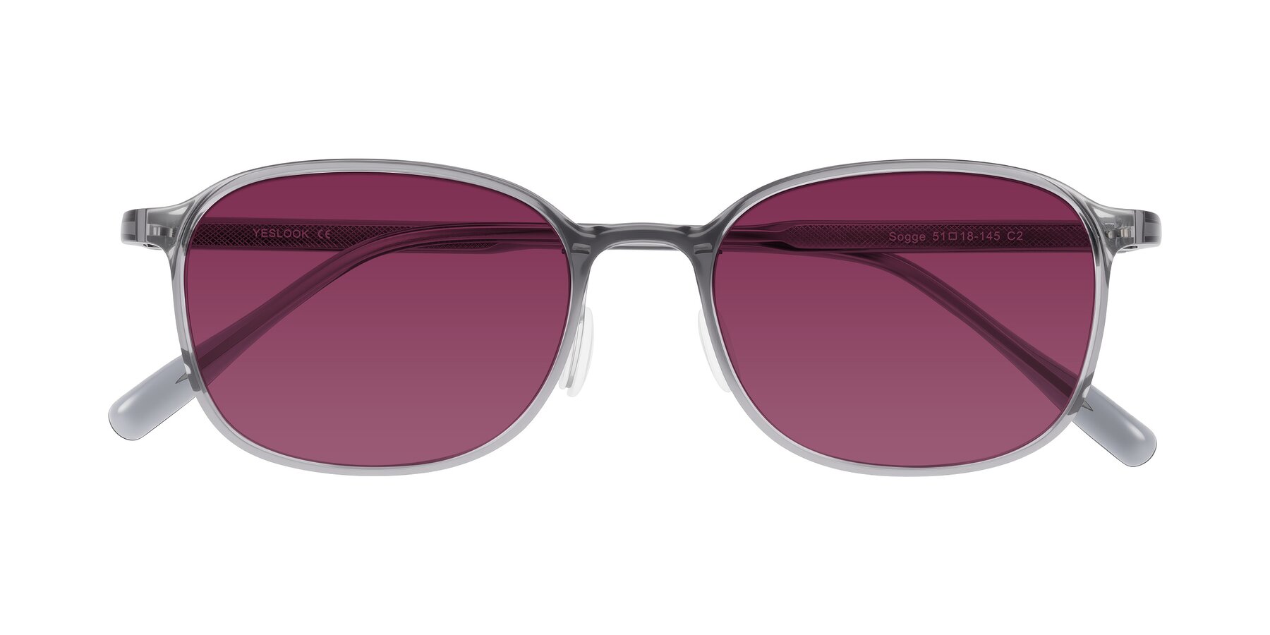 Folded Front of Sogge in Transparent Grayish Blue with Wine Tinted Lenses