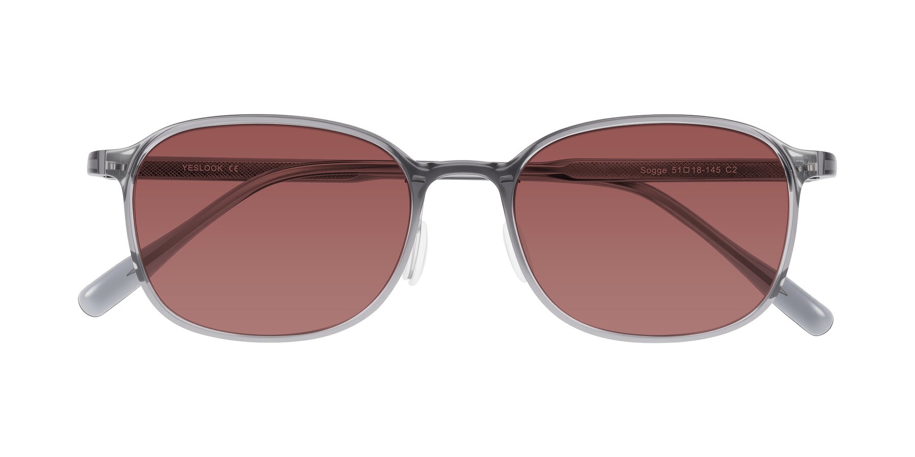 Folded Front of Sogge in Transparent Grayish Blue with Garnet Tinted Lenses