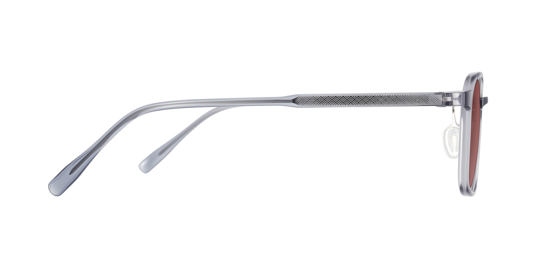 Side of Sogge in Transparent Grayish Blue with Garnet Tinted Lenses