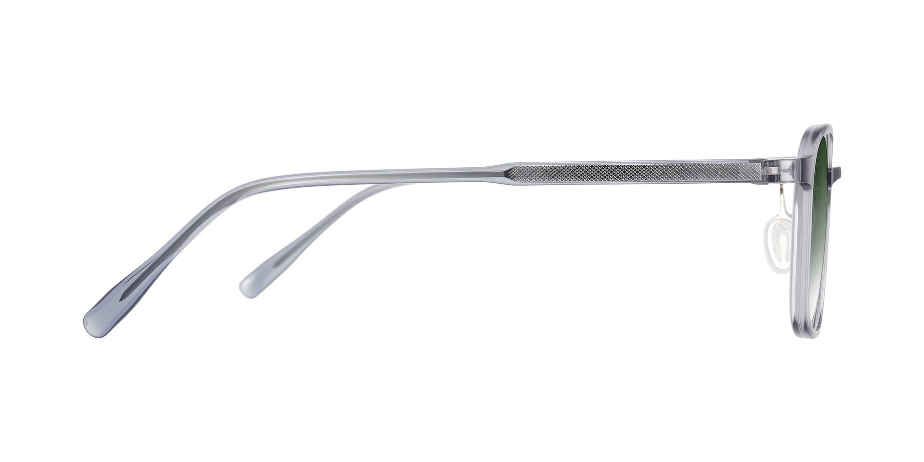 Side of Sogge in Transparent Grayish Blue with Green Gradient Lenses