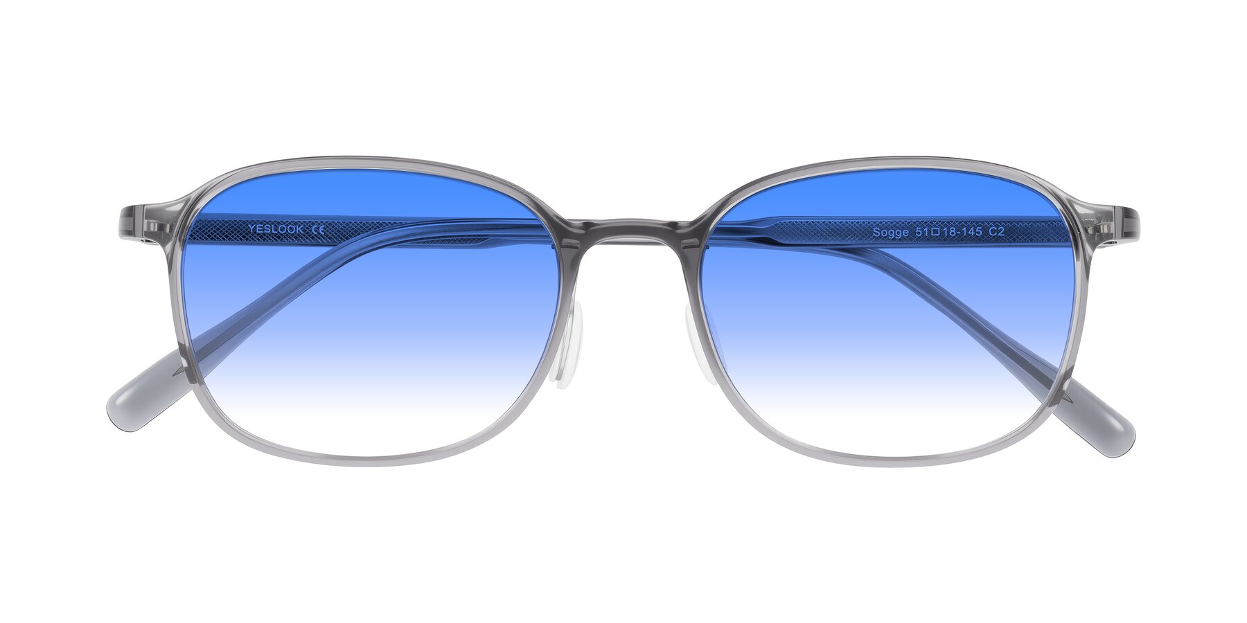 Folded Front of Sogge in Transparent Grayish Blue with Blue Gradient Lenses