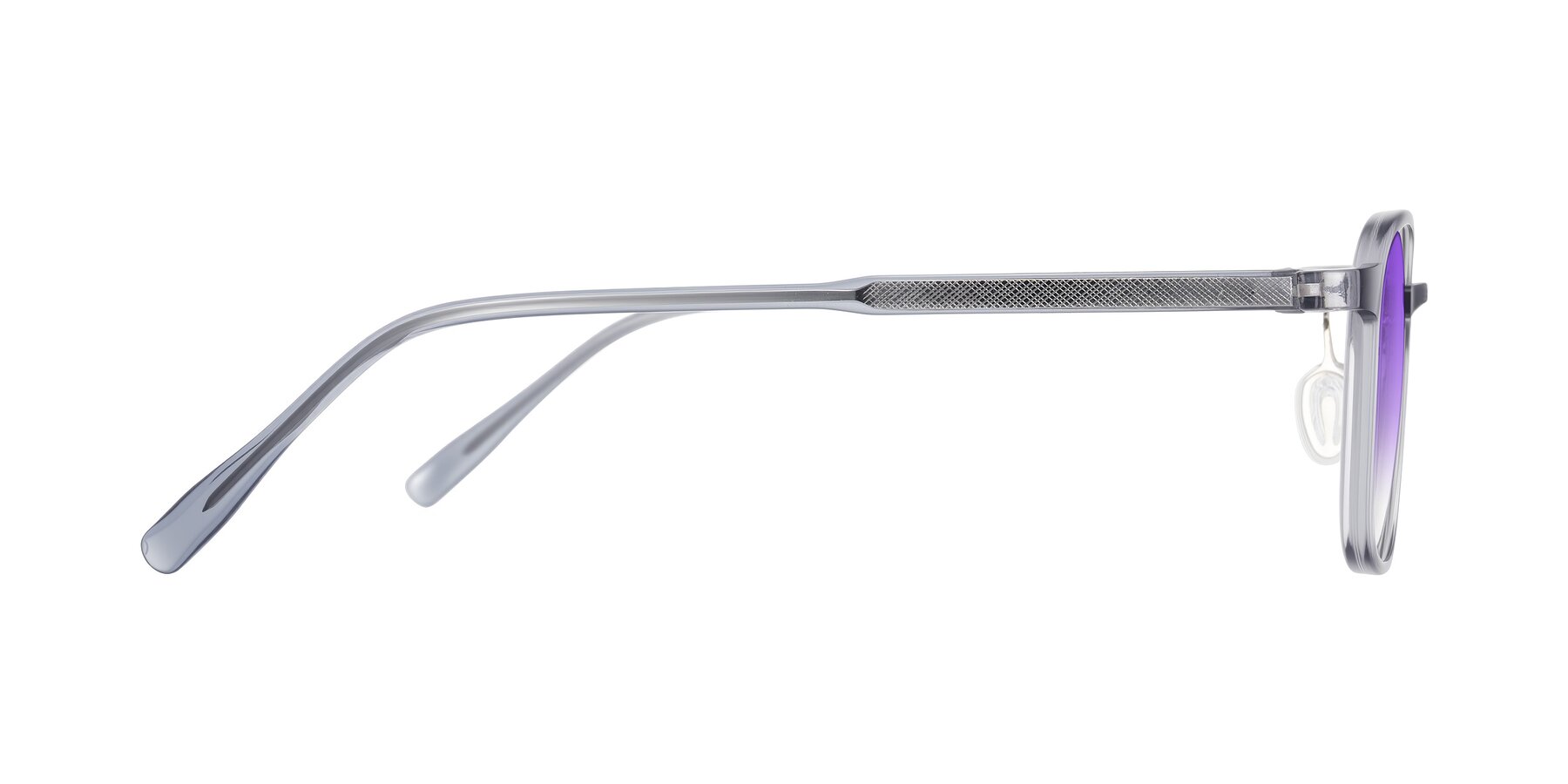 Side of Sogge in Transparent Grayish Blue with Purple Gradient Lenses