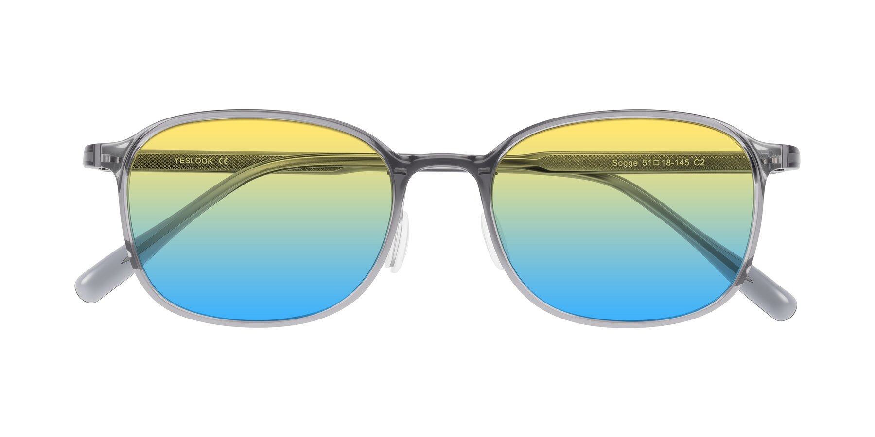 Folded Front of Sogge in Transparent Grayish Blue with Yellow / Blue Gradient Lenses