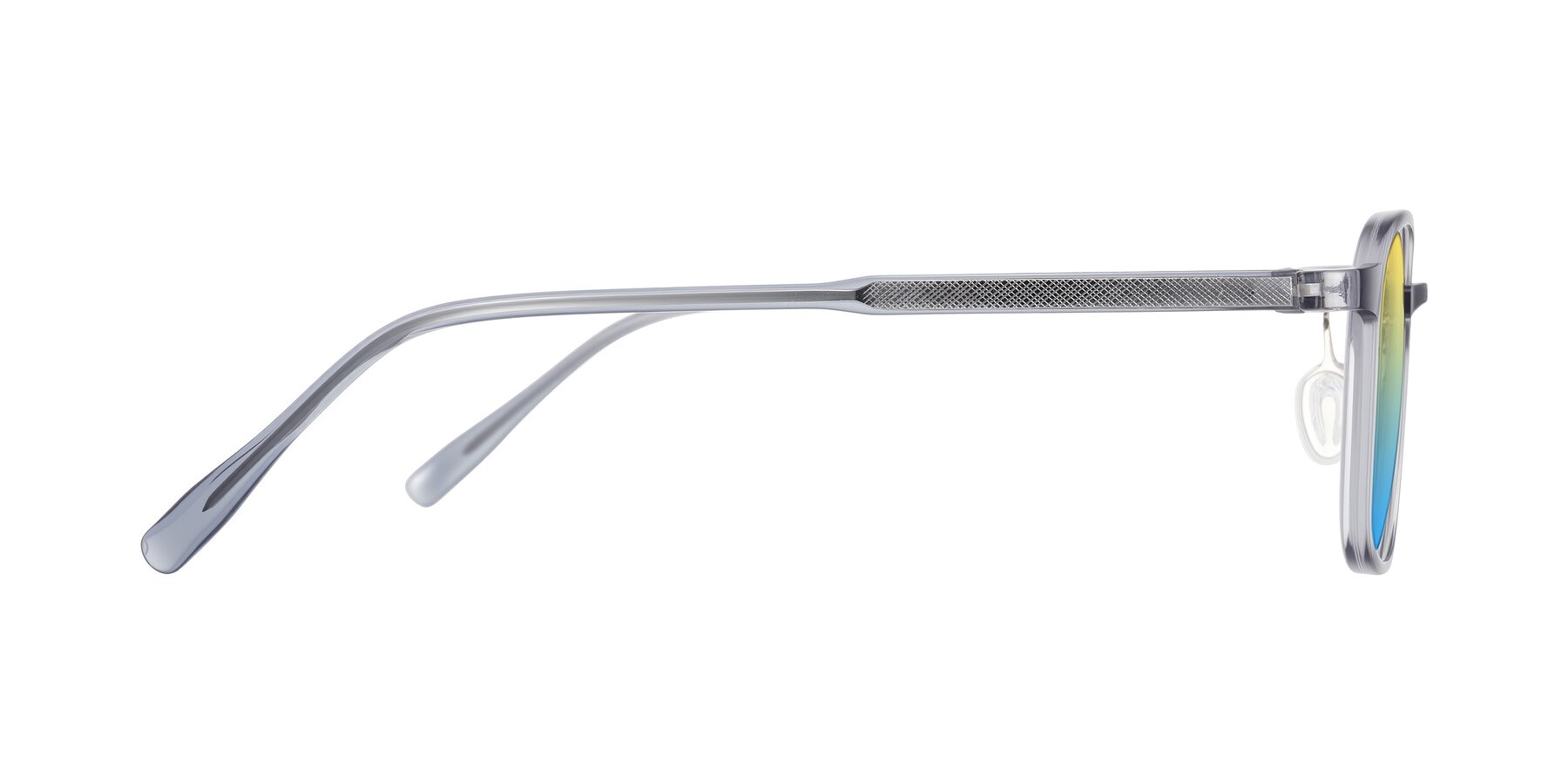 Side of Sogge in Transparent Grayish Blue with Yellow / Blue Gradient Lenses