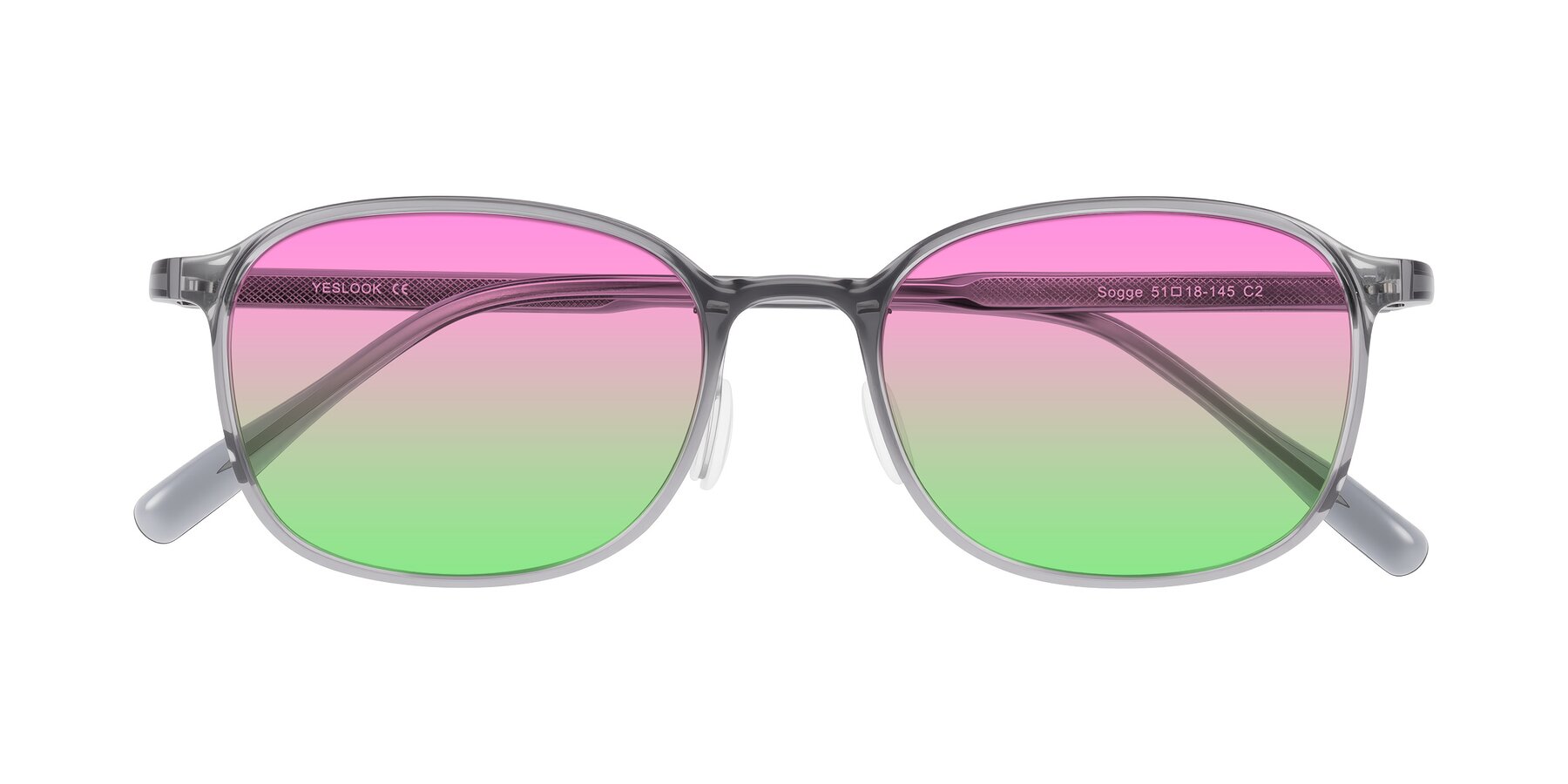 Folded Front of Sogge in Transparent Grayish Blue with Pink / Green Gradient Lenses