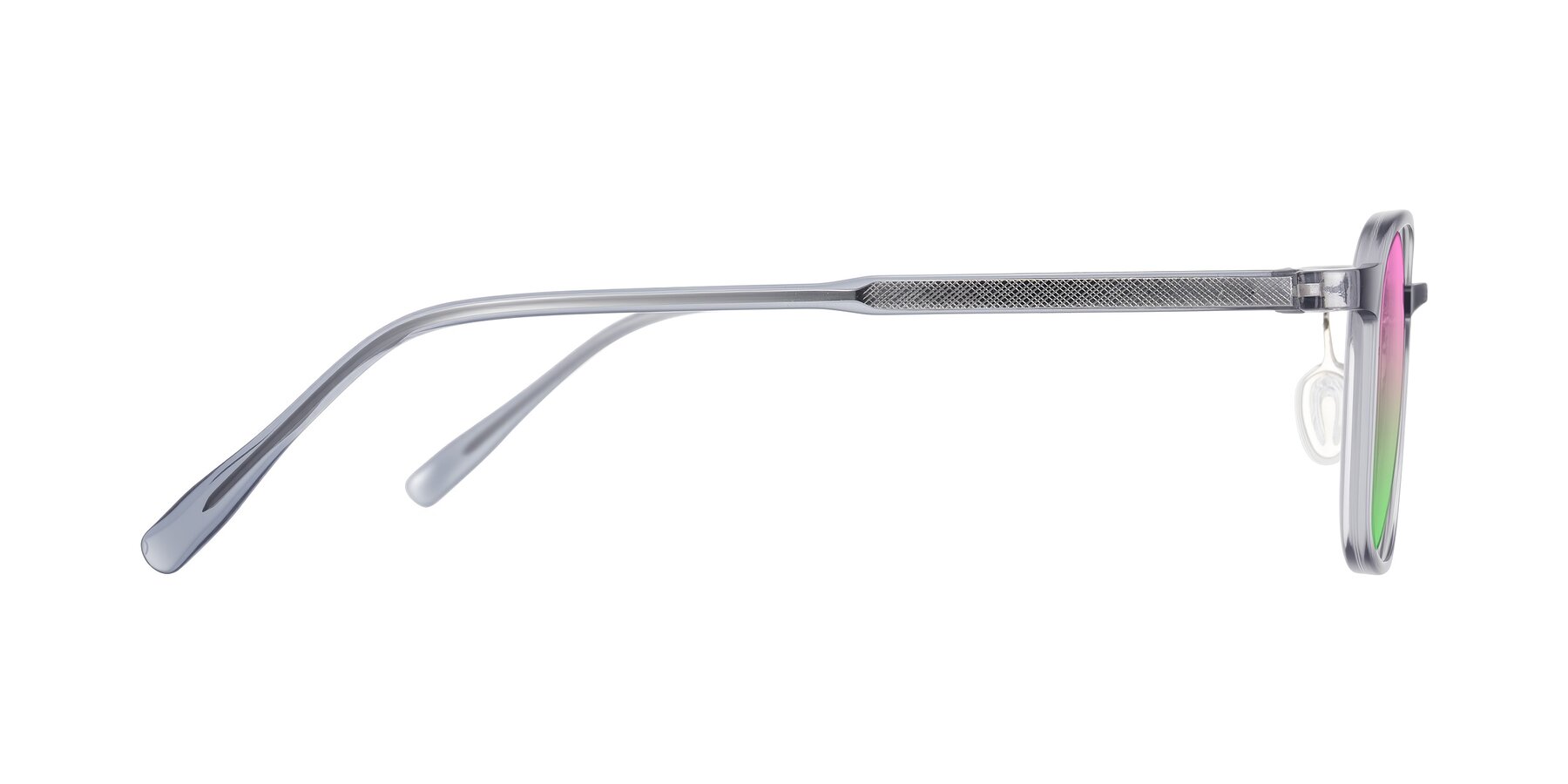 Side of Sogge in Transparent Grayish Blue with Pink / Green Gradient Lenses