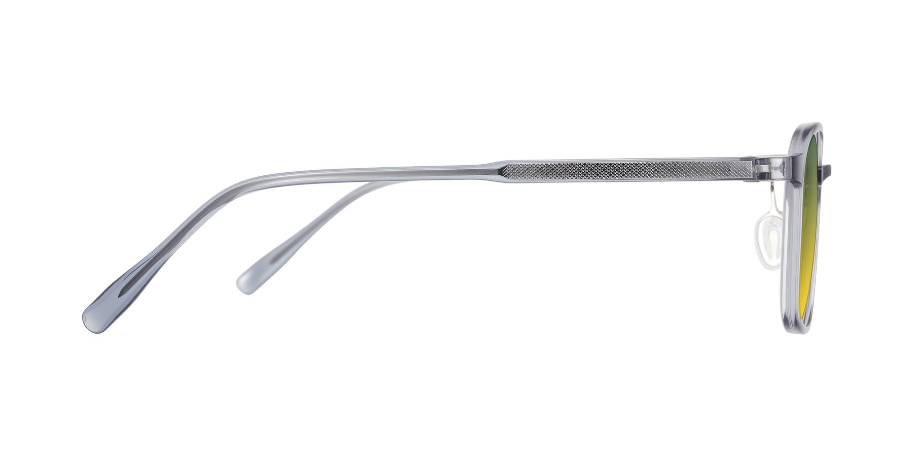 Side of Sogge in Transparent Grayish Blue with Green / Yellow Gradient Lenses