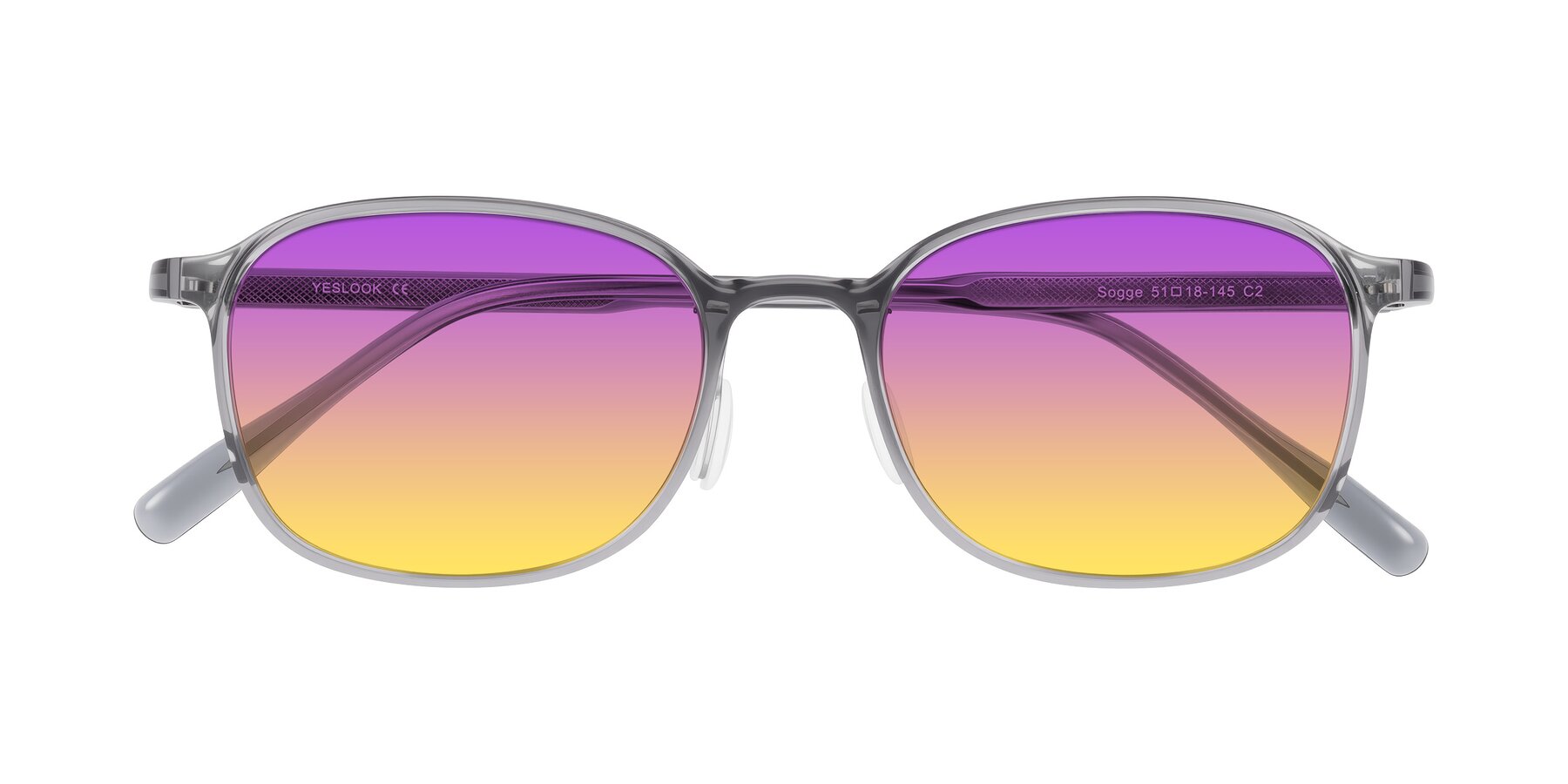 Folded Front of Sogge in Transparent Grayish Blue with Purple / Yellow Gradient Lenses