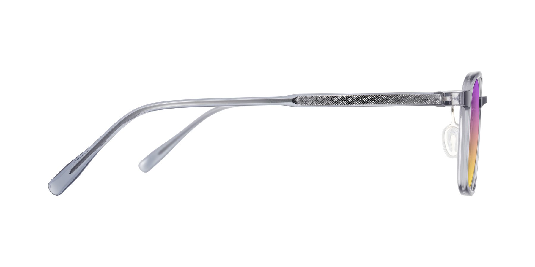 Side of Sogge in Transparent Grayish Blue with Purple / Yellow Gradient Lenses