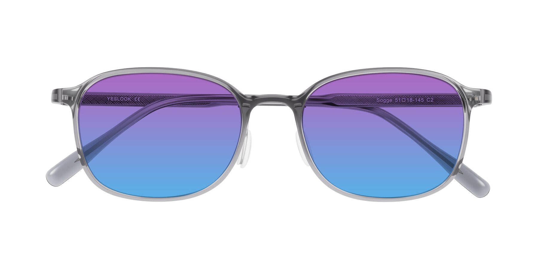 Folded Front of Sogge in Transparent Grayish Blue with Purple / Blue Gradient Lenses