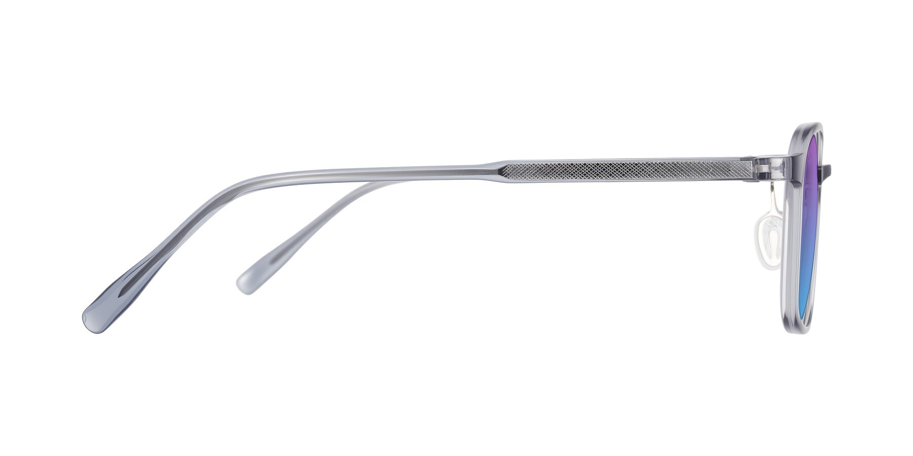 Side of Sogge in Transparent Grayish Blue with Purple / Blue Gradient Lenses