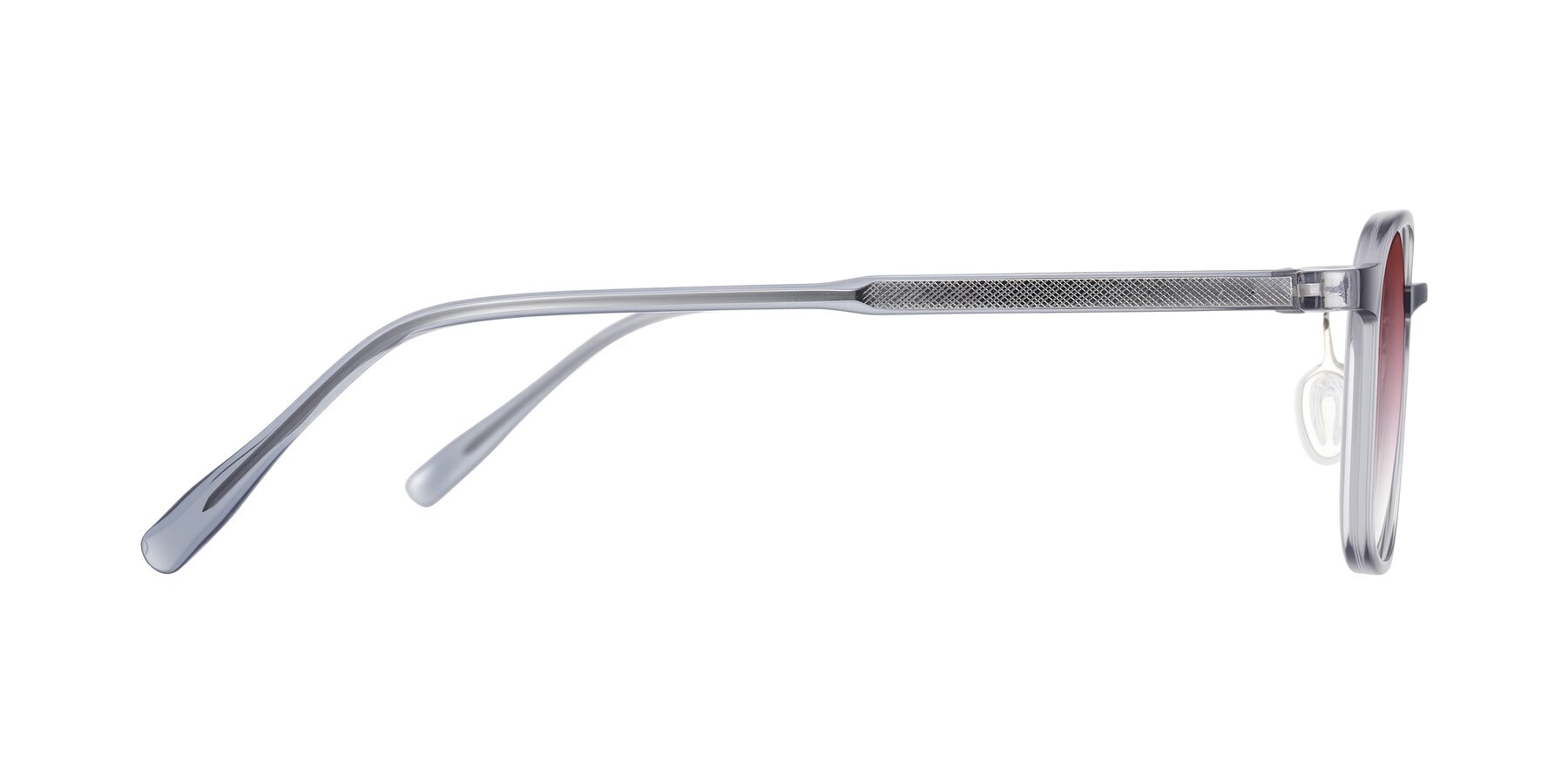 Side of Sogge in Transparent Grayish Blue with Garnet Gradient Lenses