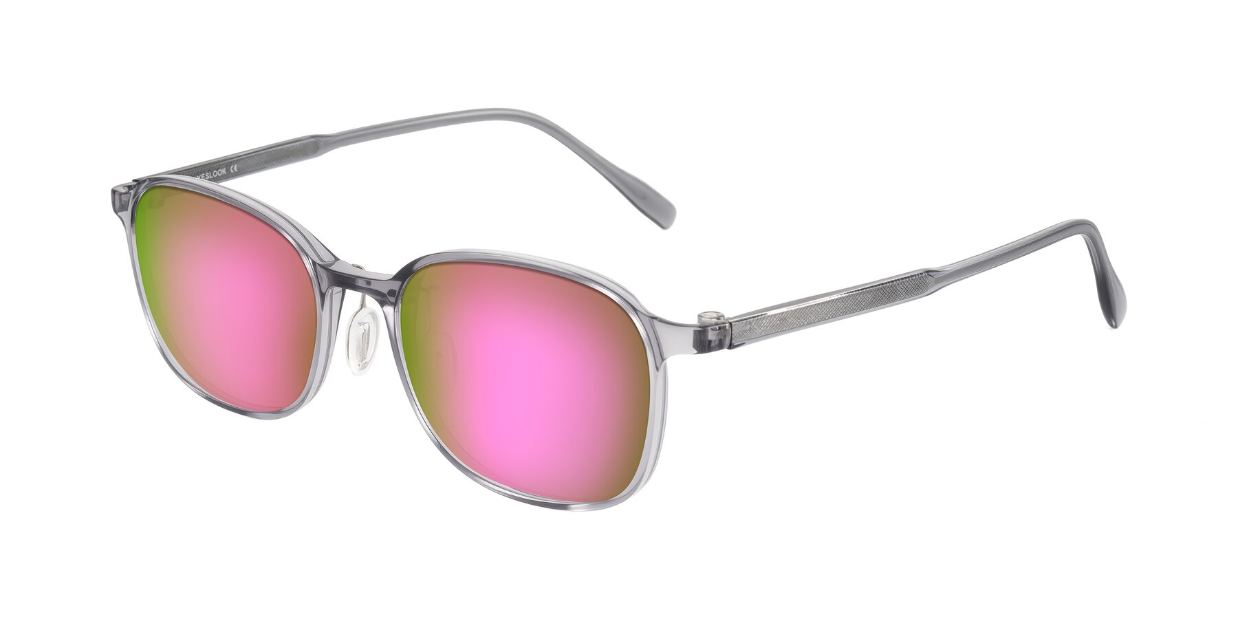 Angle of Sogge in Transparent Grayish Blue with Pink Mirrored Lenses