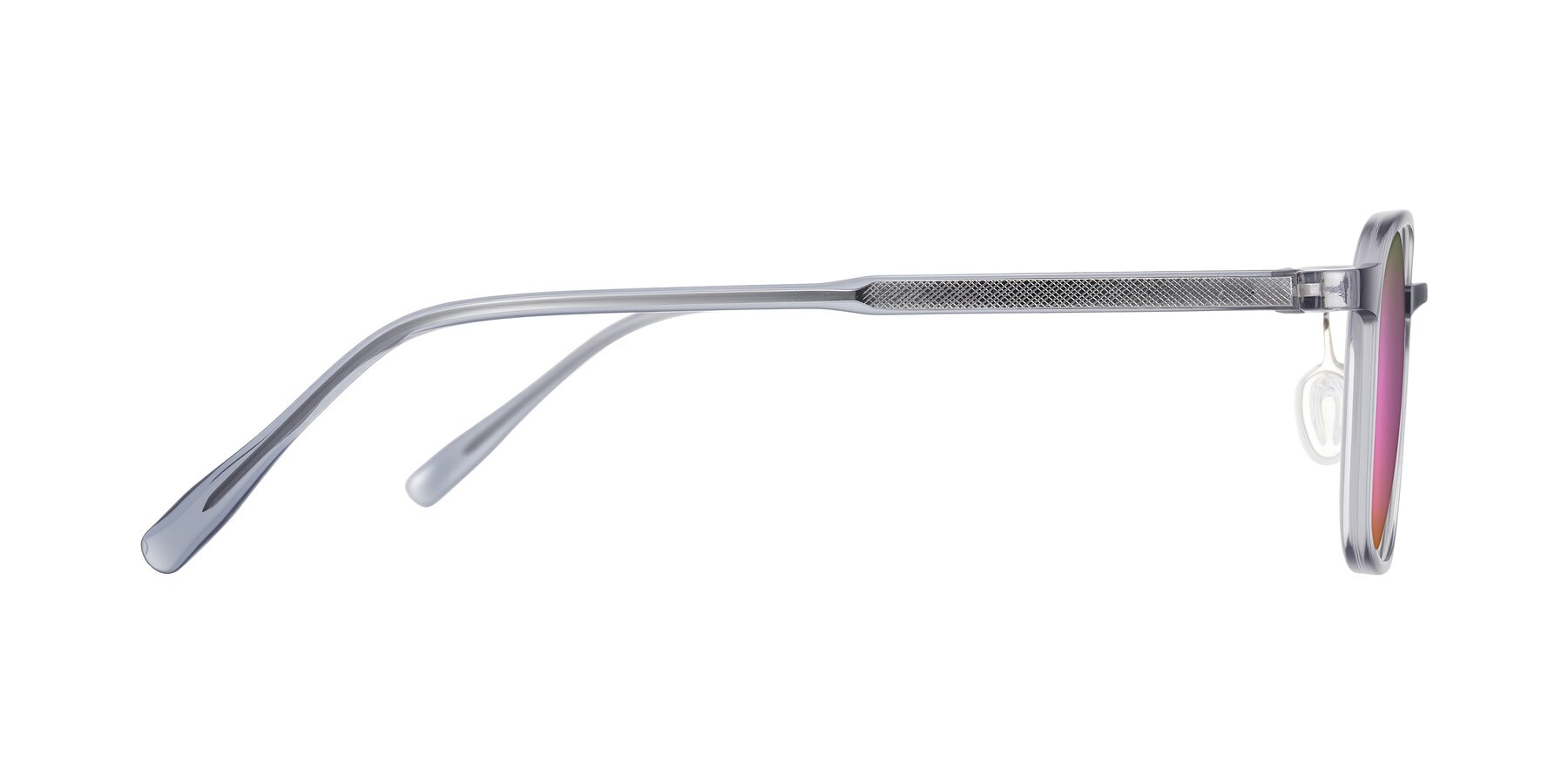 Side of Sogge in Transparent Grayish Blue with Pink Mirrored Lenses
