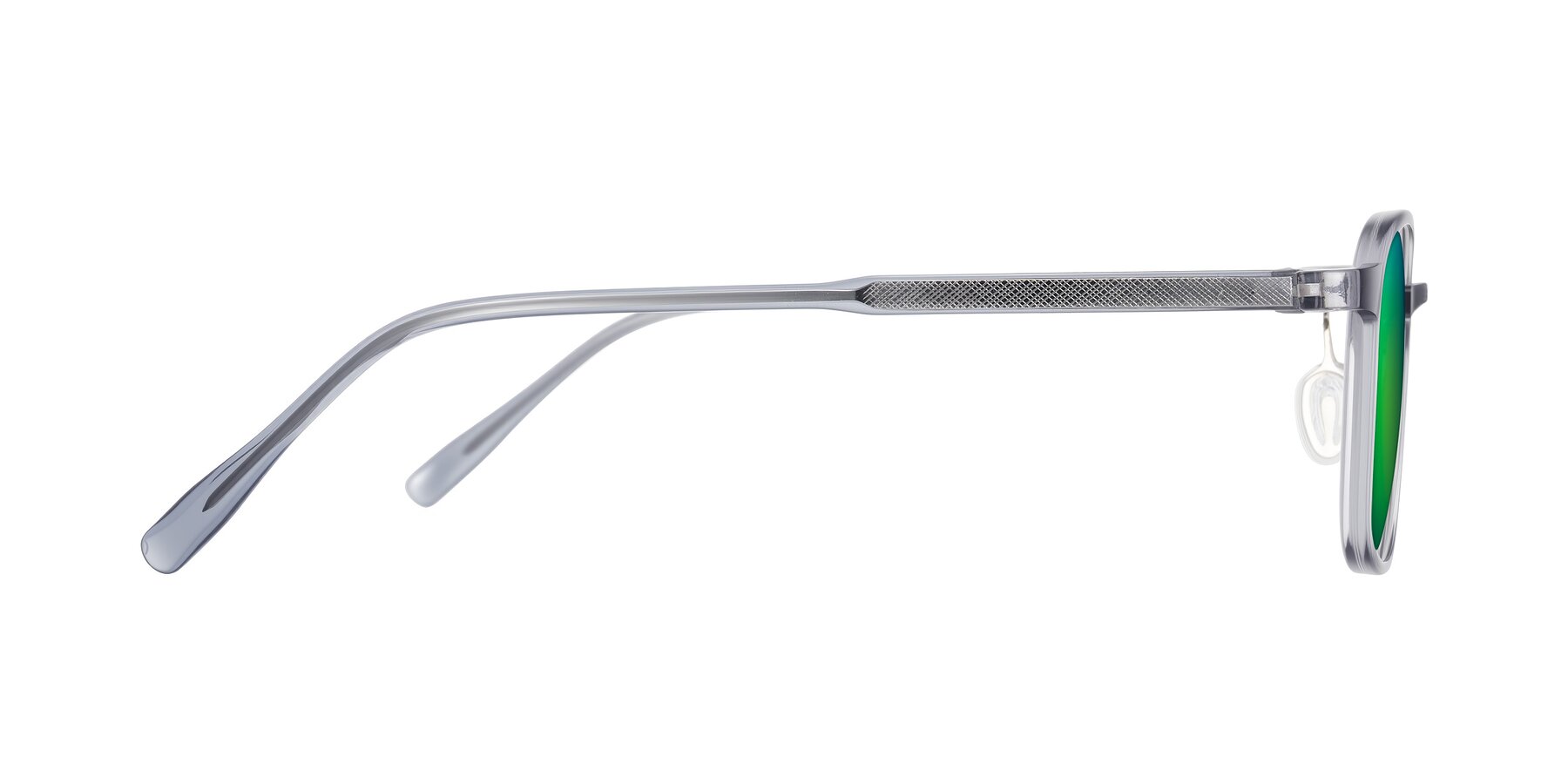 Side of Sogge in Transparent Grayish Blue with Green Mirrored Lenses