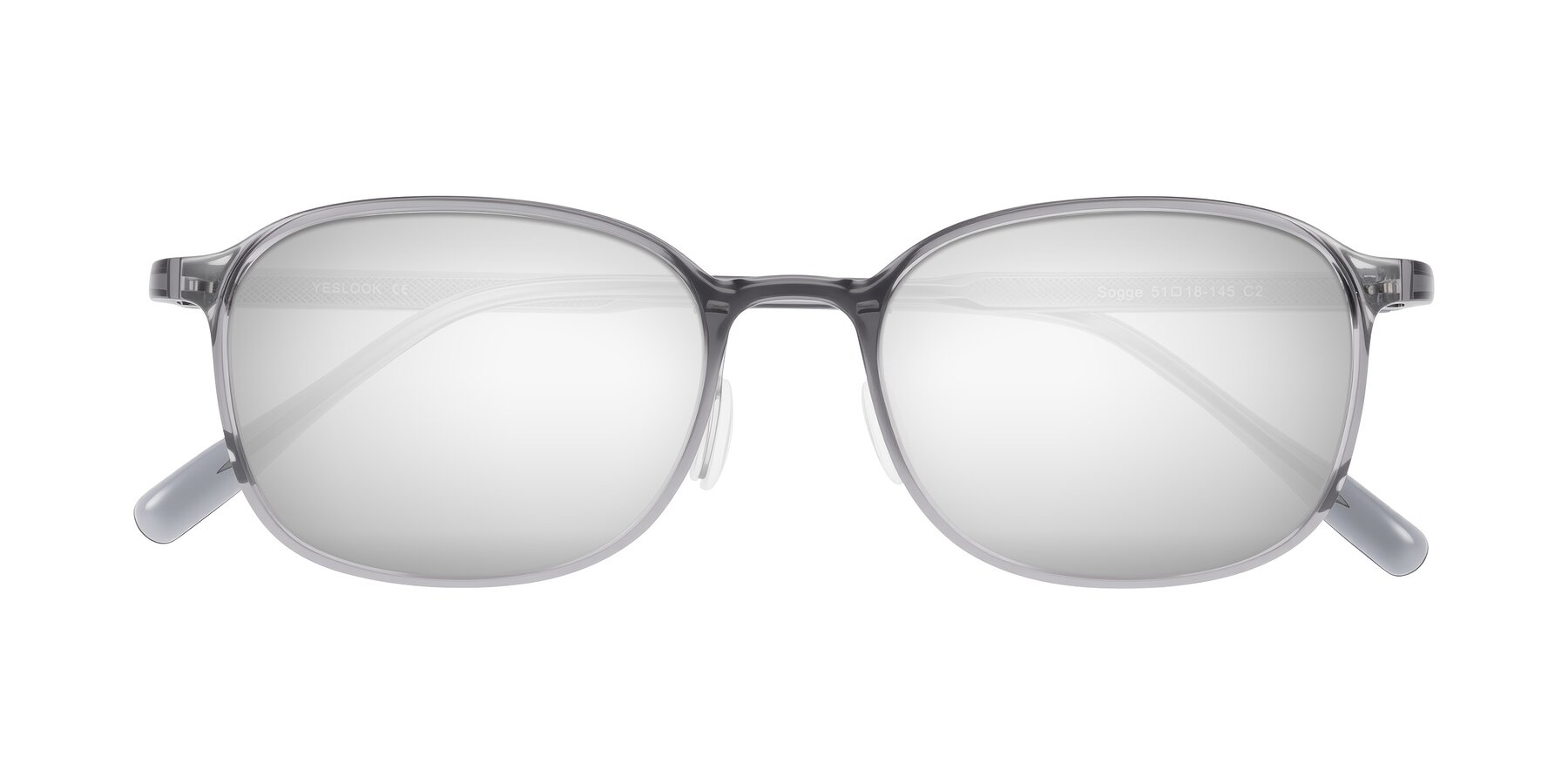 Folded Front of Sogge in Transparent Grayish Blue with Silver Mirrored Lenses