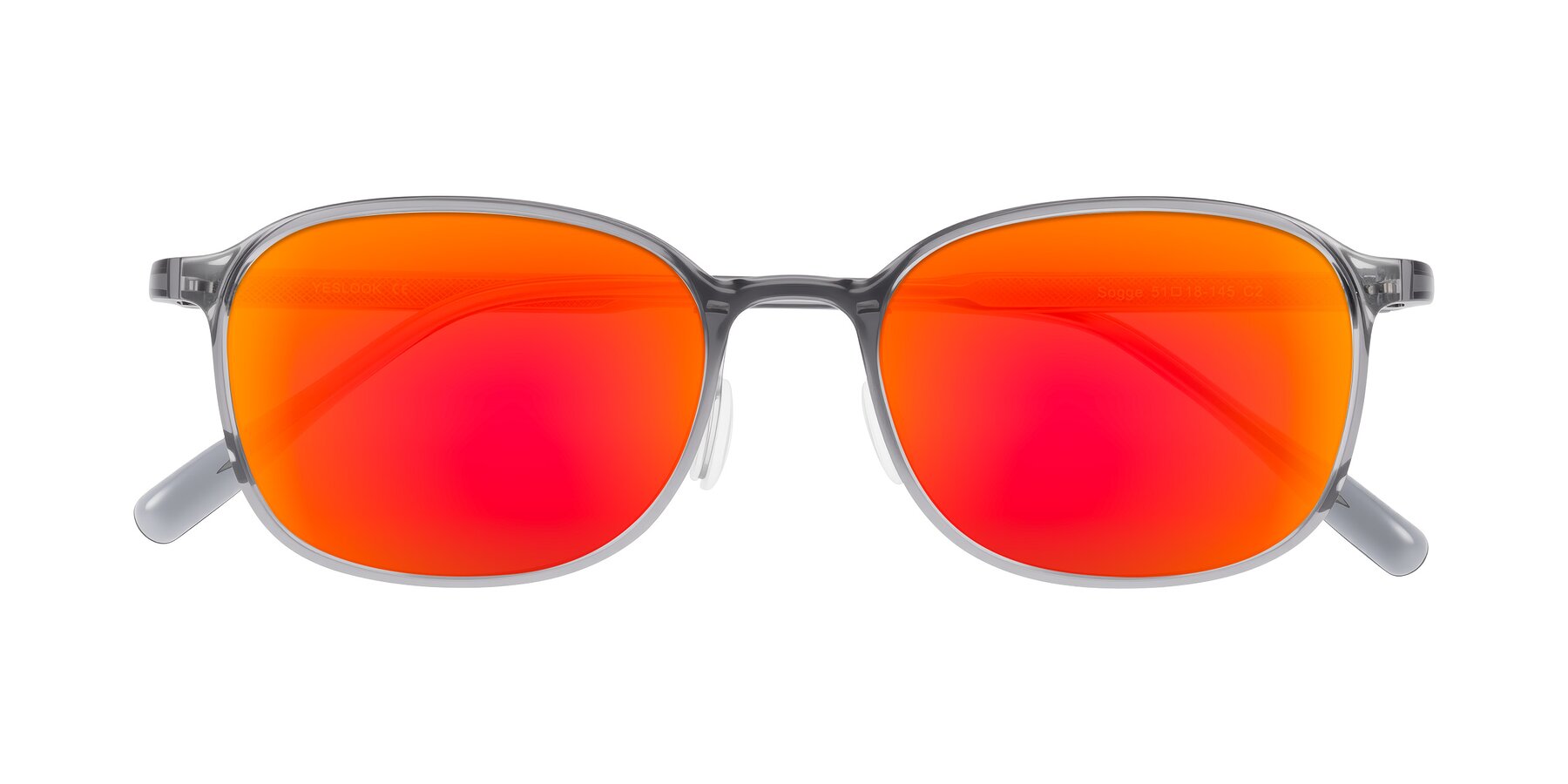 Folded Front of Sogge in Transparent Grayish Blue with Red Gold Mirrored Lenses