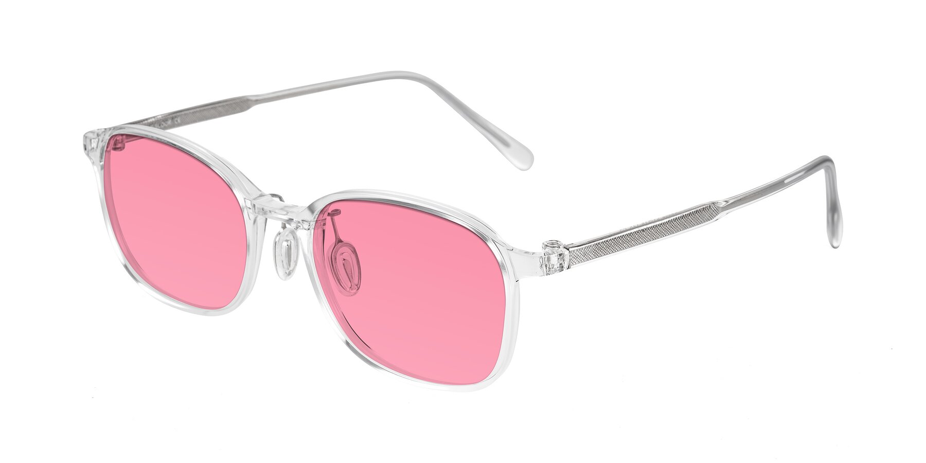 Angle of Sogge in Clear with Pink Tinted Lenses