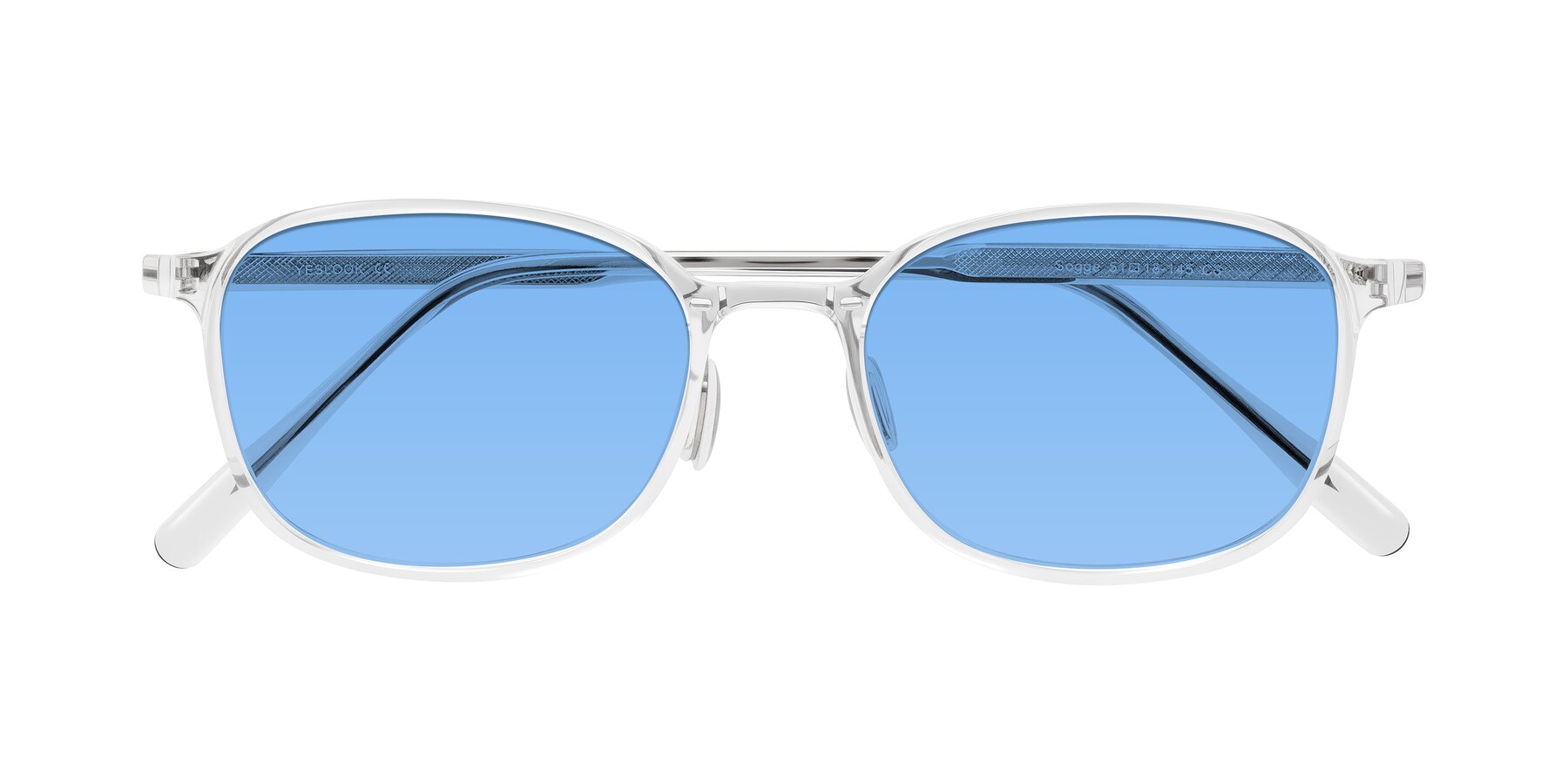 Folded Front of Sogge in Clear with Medium Blue Tinted Lenses