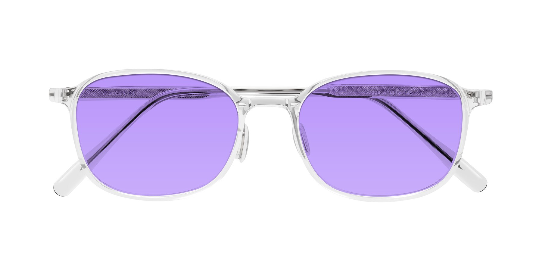 Folded Front of Sogge in Clear with Medium Purple Tinted Lenses