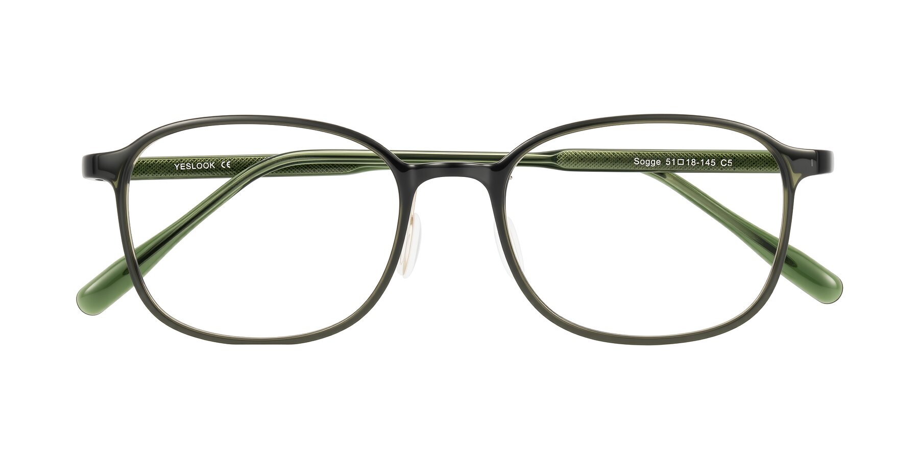 Folded Front of Sogge in Dark Green with Clear Eyeglass Lenses