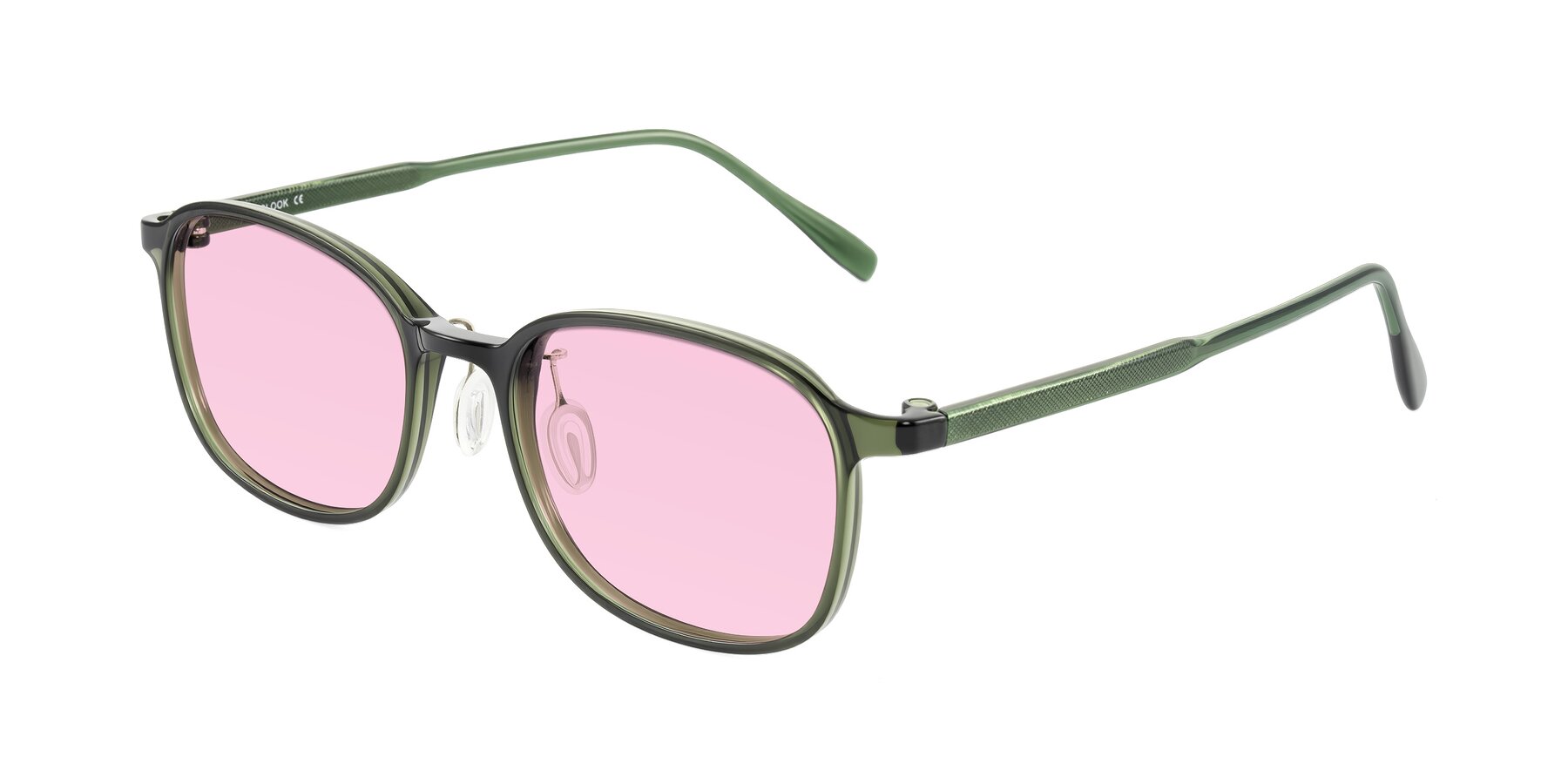 Angle of Sogge in Dark Green with Light Pink Tinted Lenses