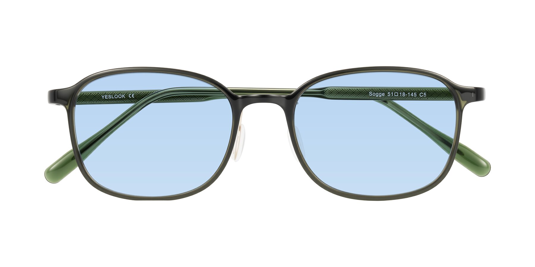 Folded Front of Sogge in Dark Green with Light Blue Tinted Lenses